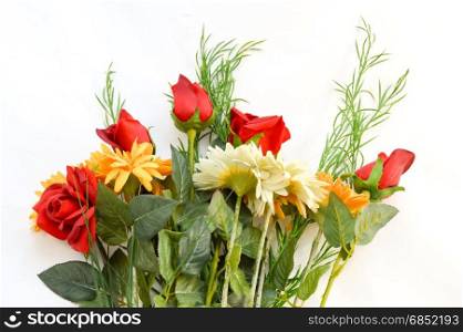 Bouquet of red roses and daisies. Bouquet of red roses and daisies on white background