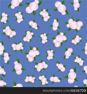 Bouquet of Roses Randon Seamless Pattern on Blue Background. Bouquet of Roses Randon Seamless Pattern