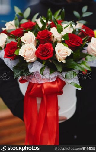 Bouquet of the bride. Colorful stylish wedding bouquet of flowers lies on the brown background.. Colorful stylish wedding bouquet of flowers lies on the brown background. Bouquet of the bride.