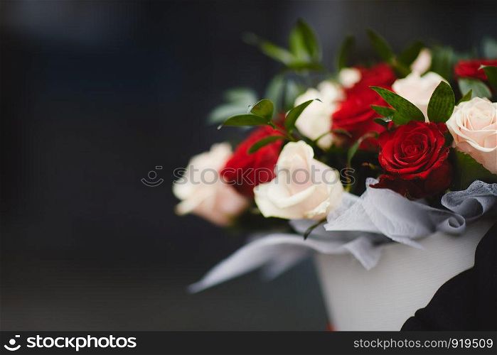 Bouquet of the bride. Colorful stylish wedding bouquet of flowers lies on the brown background.. Colorful stylish wedding bouquet of flowers lies on the brown background. Bouquet of the bride.