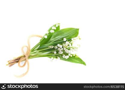 Bouquet of white flowers lilies of the valley isolated on white background. Lilies of the valley