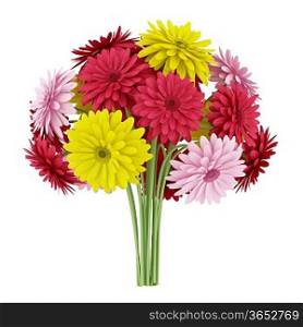 bouquet of yellow red and pink flowers isolated on white background