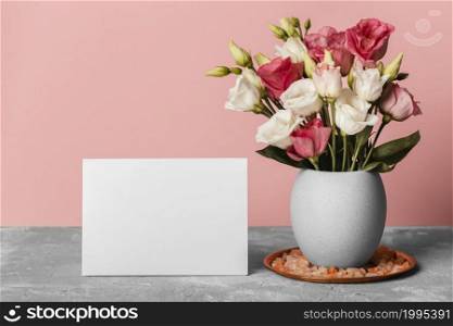bouquet roses vase blank card