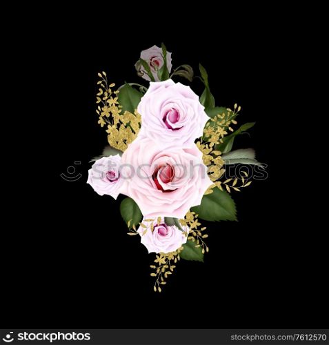 Bouquet with Roses and buds, leaves. Illustration. Bouquet with Roses and buds, leaves.