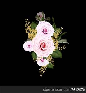 Bouquet with Roses and buds, leaves. Illustration. Bouquet with Roses and buds, leaves.