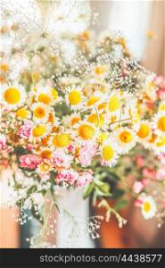 Bouquet with wild daisies , Floral background