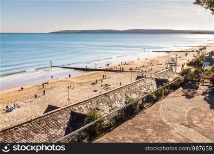 Bournemouth beach and sands on sunny spring day. United Kingdom, landscape.