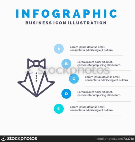 Bow, Heart, Love, Suit, Tie, Wedding Line icon with 5 steps presentation infographics Background