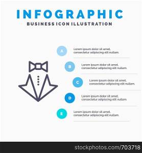Bow, Heart, Love, Suit, Tie, Wedding Line icon with 5 steps presentation infographics Background