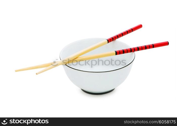 Bowl and chopsticks isolated on the white