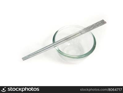 Bowl and chopsticks isolated on white background