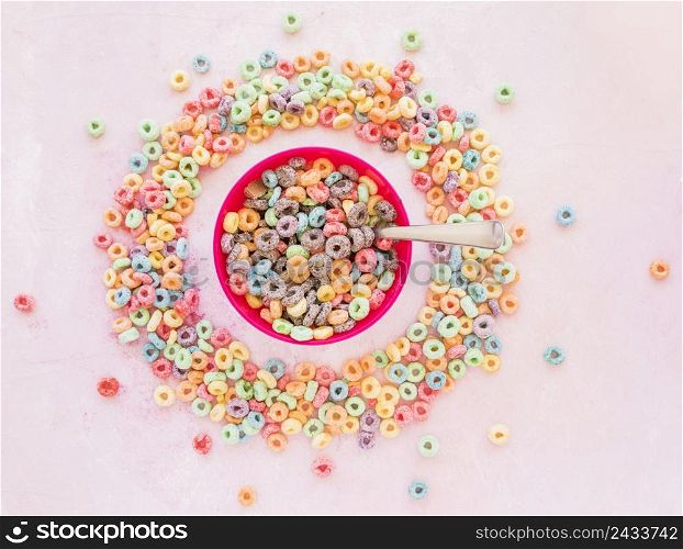 bowl cereals round frame from corn flakes
