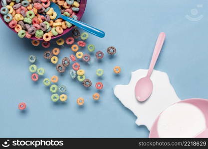 bowl cereals splash milk with pink spoon