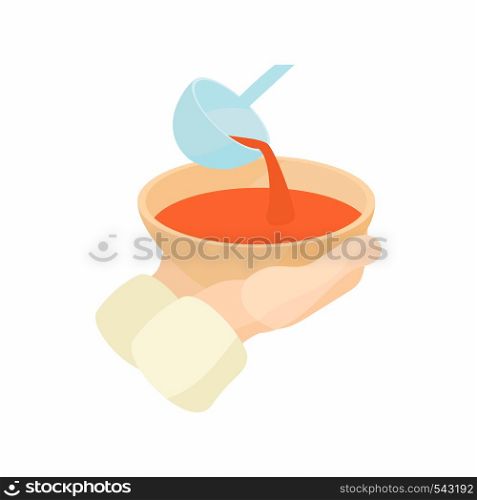 Bowl is outstretched waiting for food icon in cartoon style on a white background. Bowl is outstretched waiting for food icon