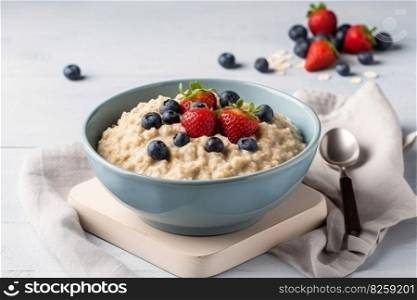 Bowl oatmeal porridge. Food cereal. Generate Ai. Bowl oatmeal porridge. Generate Ai