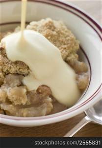 Bowl of Apple Crumble with Custard