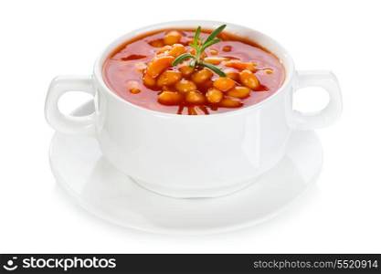 bowl of bean soup on white background