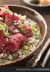 Bowl of Beef Fillet and Rice soup