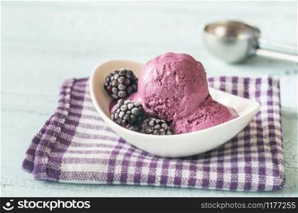 Bowl of blackberry lavender ice-cream