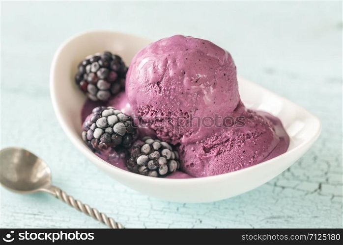 Bowl of blackberry lavender ice-cream