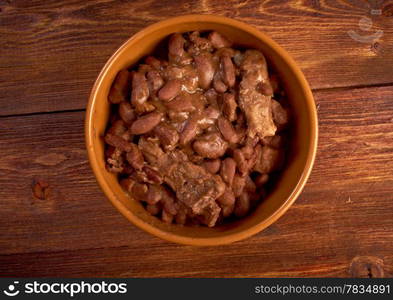 bowl of boston baked beans. closeup country cuisine