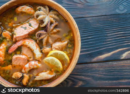 Bowl of Bouillabaisse - french soup with seafood