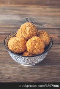 Bowl of breaded and deep fried Croquettes