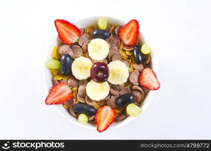 Bowl of cereal and fruits