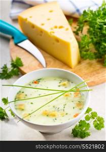 bowl of cheese cream soup with parsley