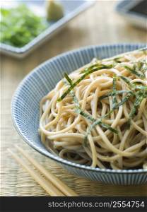 Bowl of Chilled Soba Noodles with Wasabi