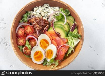 Bowl of Cobb salad on the table