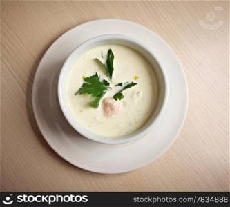 bowl of creamy Norwegian soup with salmon