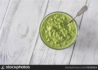 Bowl of Frankfurt&rsquo;s Green Sauce on the table