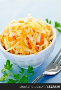 Bowl of fresh coleslaw with shredded cabbage
