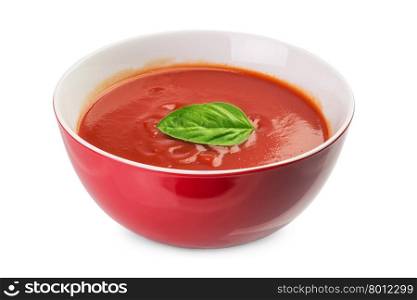 bowl of fresh tomato soup isolated on white