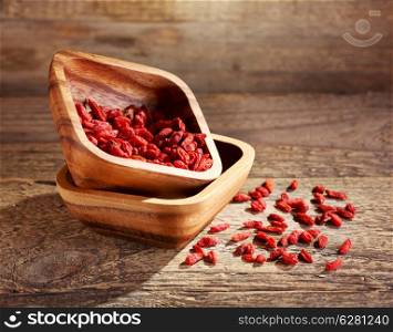 bowl of goji berries on wooden table