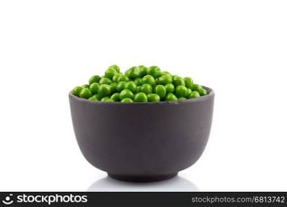 Bowl of green wet pea isolated on white background