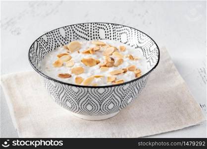 Bowl of homemade Bircher muesli in bowl