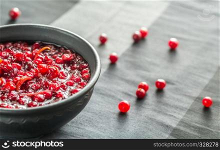 Bowl of homemade cranberry sauce