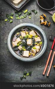 Bowl of Japanese miso soup , top view