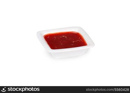 Bowl of ketchup isolated on white