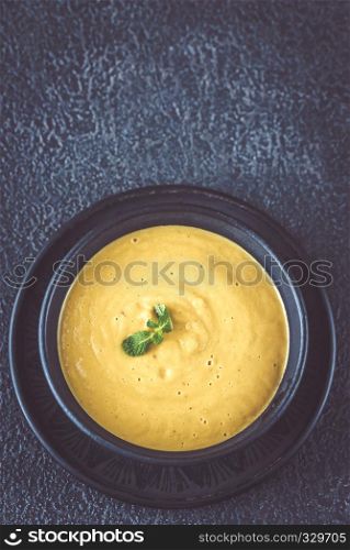 Bowl of lentil coconut creamy soup