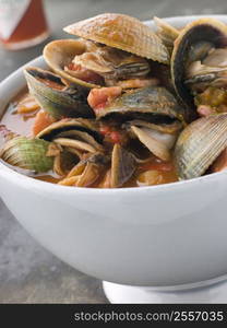 Bowl of Manhattan Clams with Hot Chilli Sauce