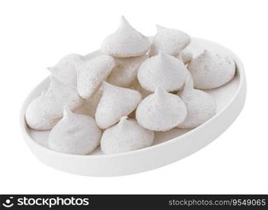 Bowl of meringue cookies isolated on white