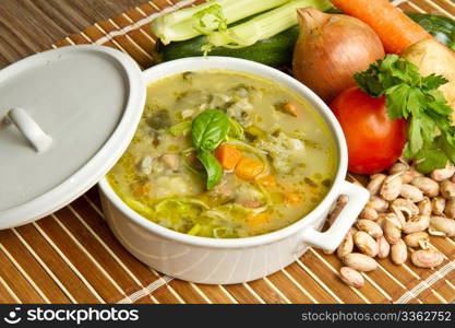 bowl of minestrone with fresh vegetables