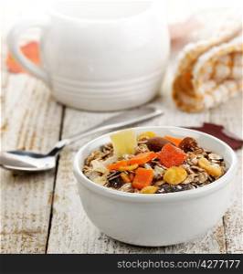 Bowl Of Muesli With Dried Fruits And Nuts