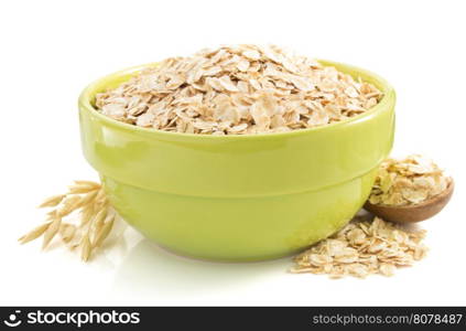 bowl of oat flake isolated on white background