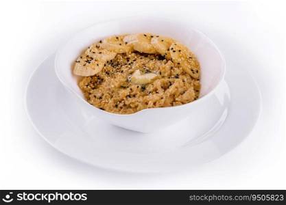 Bowl of oatmeal porridge with banana