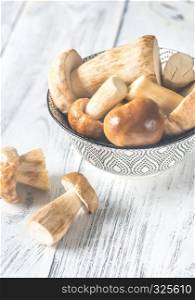 Bowl of porcini mushrooms