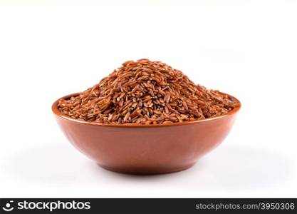 Bowl of Red Cargo Rice. Shot on white background.
